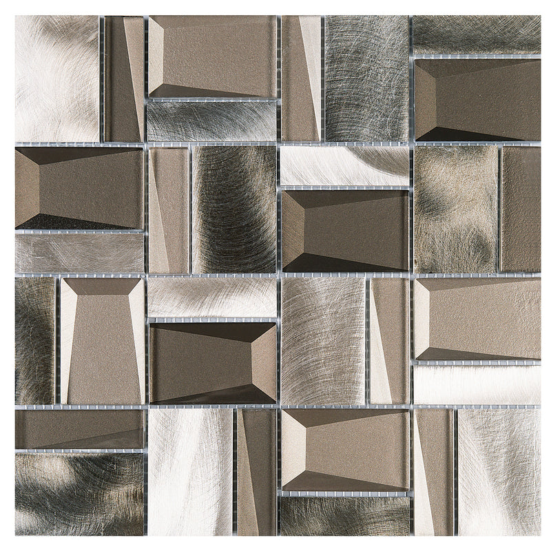 PHAN-02  Phantom Series -  Rolling - Brown Glass With Aluminum Mosaic Tile