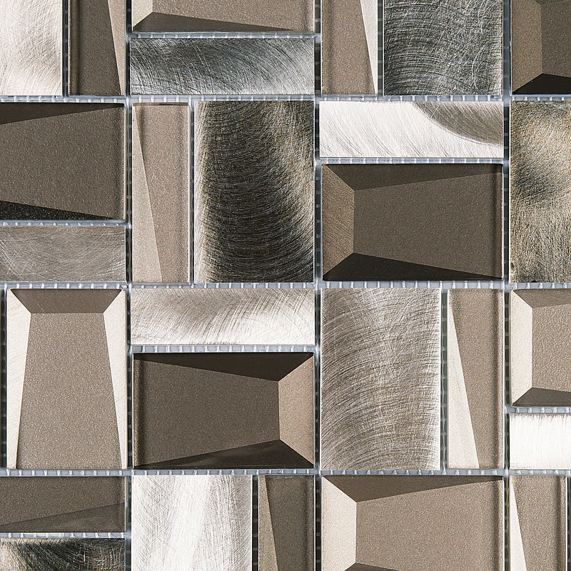 PHAN-02  Phantom Series -  Rolling - Brown Glass With Aluminum Mosaic Tile