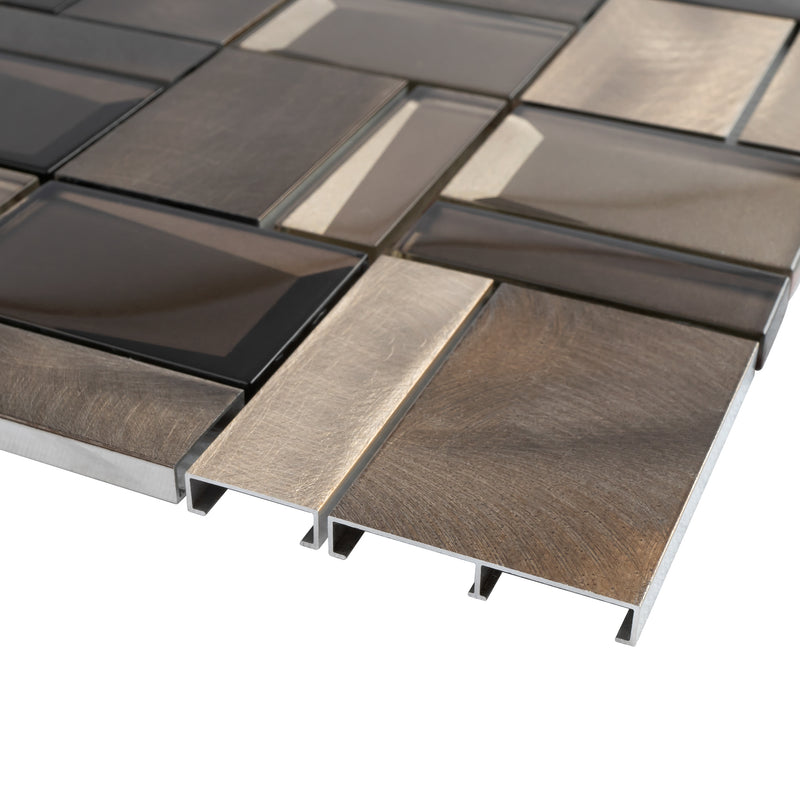 PHAN-02  Phantom Series -  Rolling - Brown Glass With Aluminum Mosaic Tile