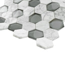 PHAN-04  Phantom Series - Infinity - White Carrara With Grey Glass Mosaic Tile