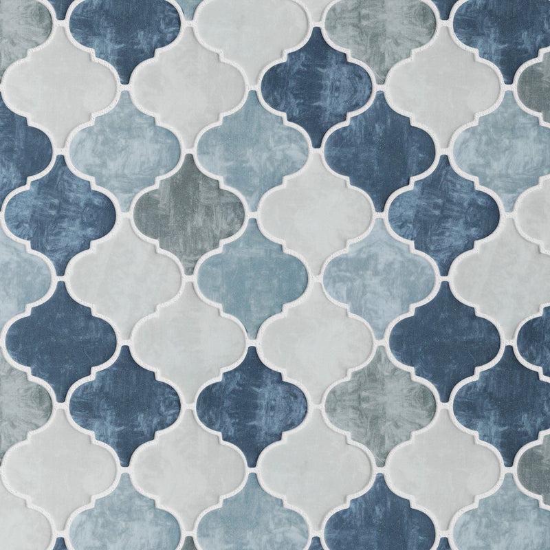 REGL-10  Recycle Glass Blue Arabesque Mosaic Tile