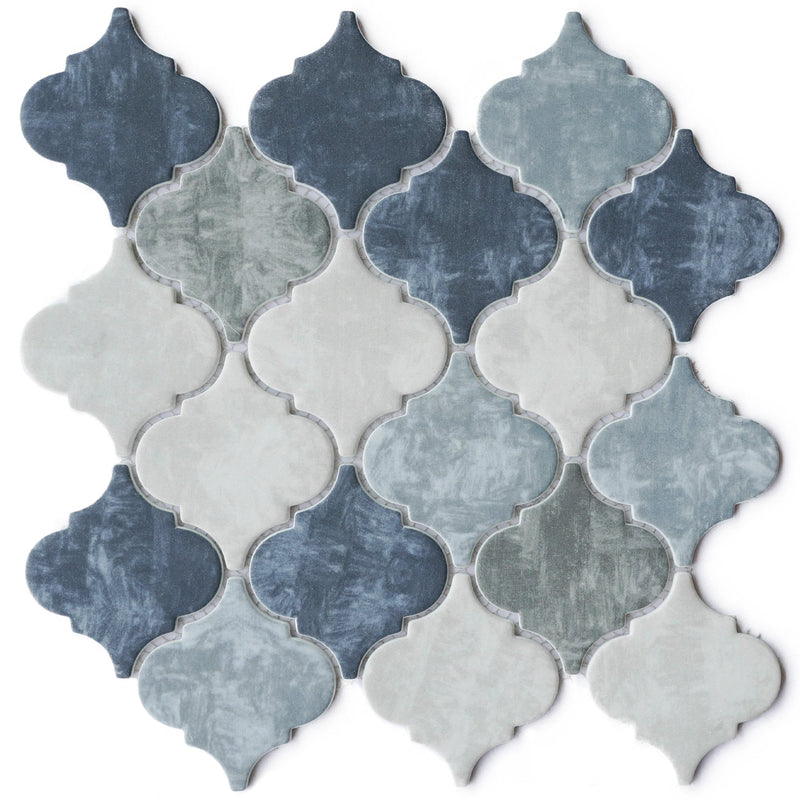 REGL-10  Recycle Glass Blue Arabesque Mosaic Tile