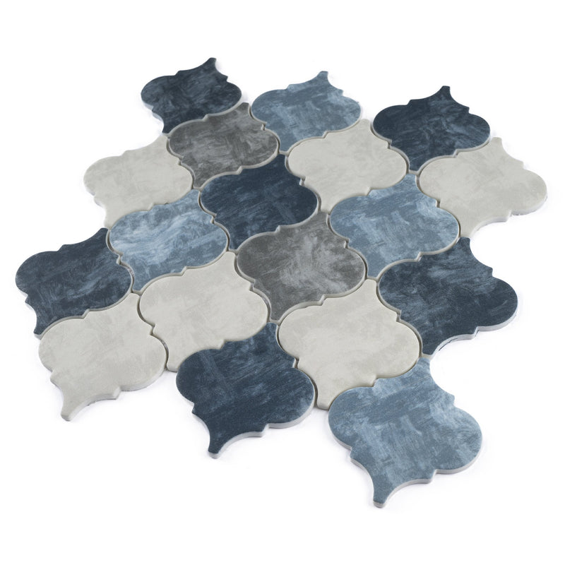 REGL-10  Recycle Glass Blue Arabesque Mosaic Tile