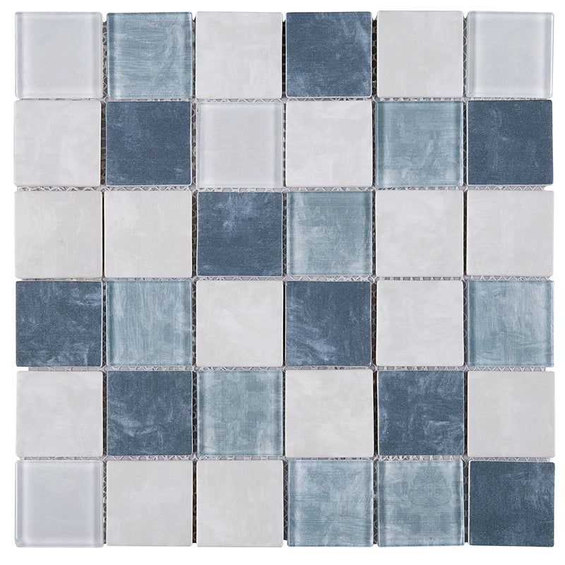 REGL-01  Stormy-Blue&Ivory Glass And Recycled Glass Mosaic Tile