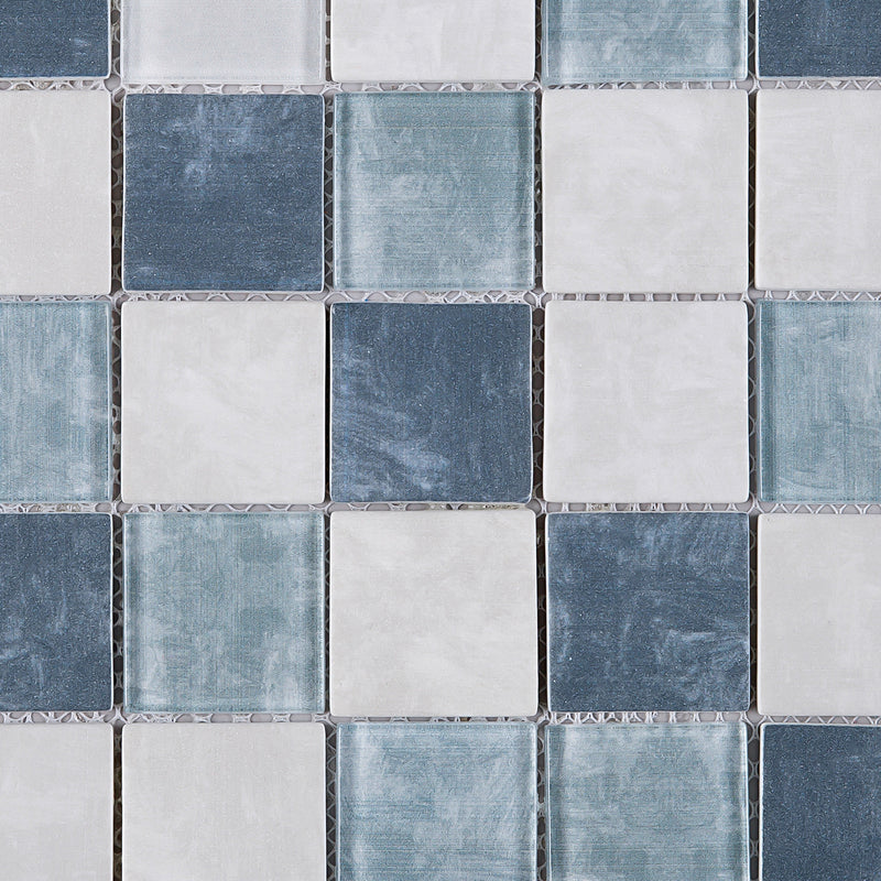 REGL-01  Stormy-Blue&Ivory Glass And Recycled Glass Mosaic Tile