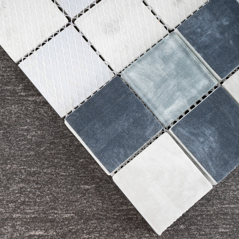 REGL-01  Stormy-Blue&Ivory Glass And Recycled Glass Mosaic Tile