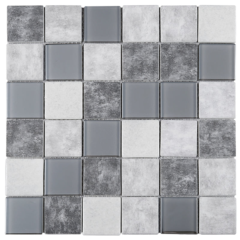 REGL-02  Boomberg - Grey And Ivory Glass And Recycle Glass Mosaic Tile