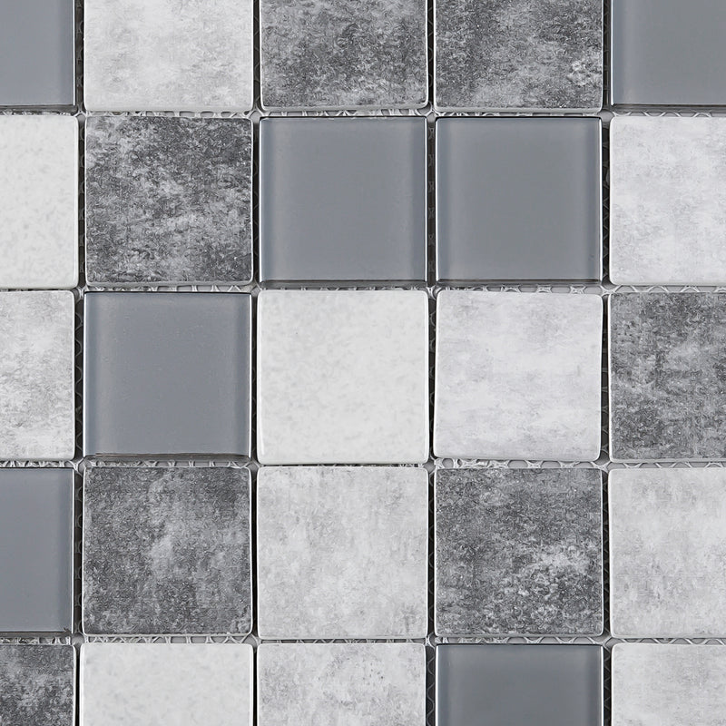 REGL-02  Boomberg - Grey And Ivory Glass And Recycle Glass Mosaic Tile