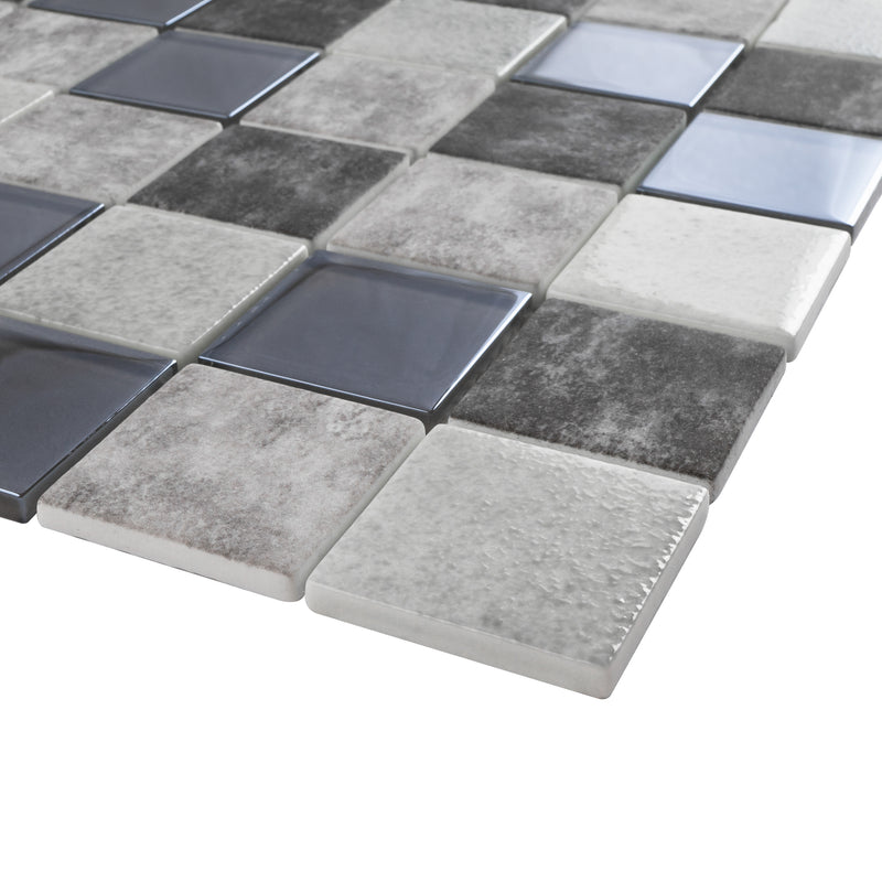 REGL-02  Boomberg - Grey And Ivory Glass And Recycle Glass Mosaic Tile