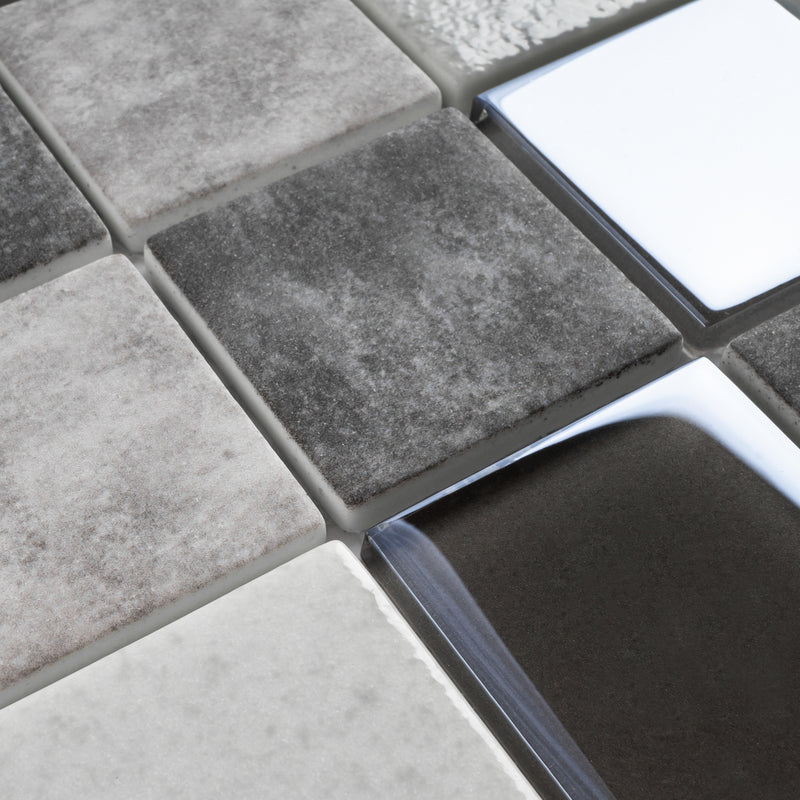 REGL-02  Boomberg - Grey And Ivory Glass And Recycle Glass Mosaic Tile