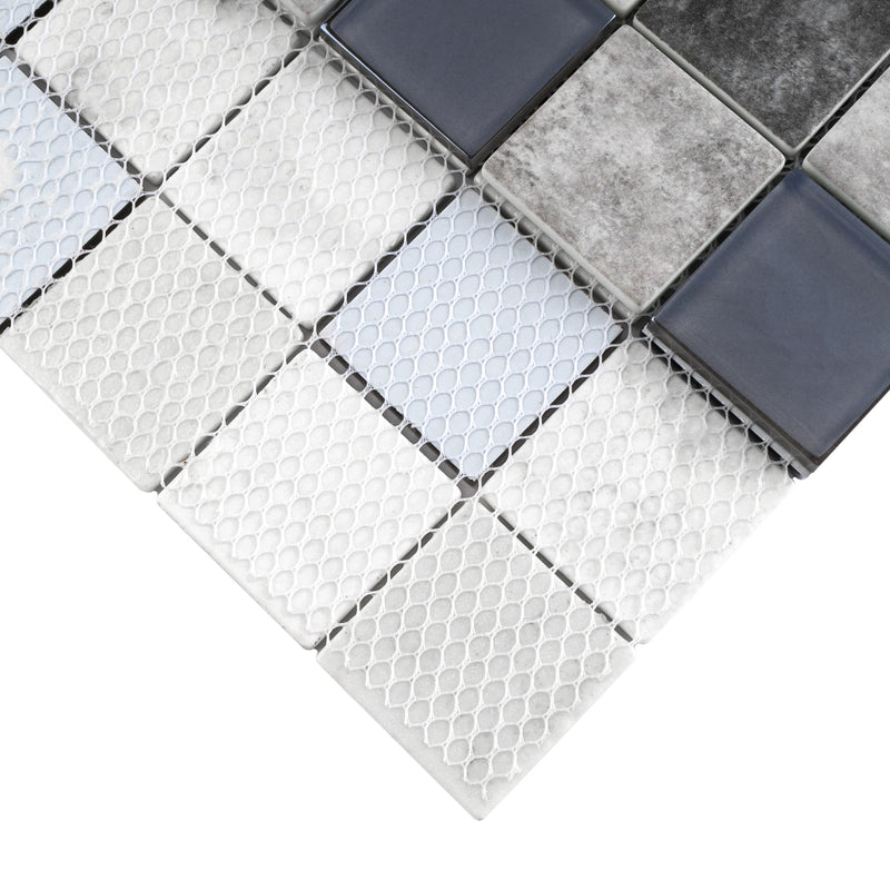 REGL-02  Boomberg - Grey And Ivory Glass And Recycle Glass Mosaic Tile