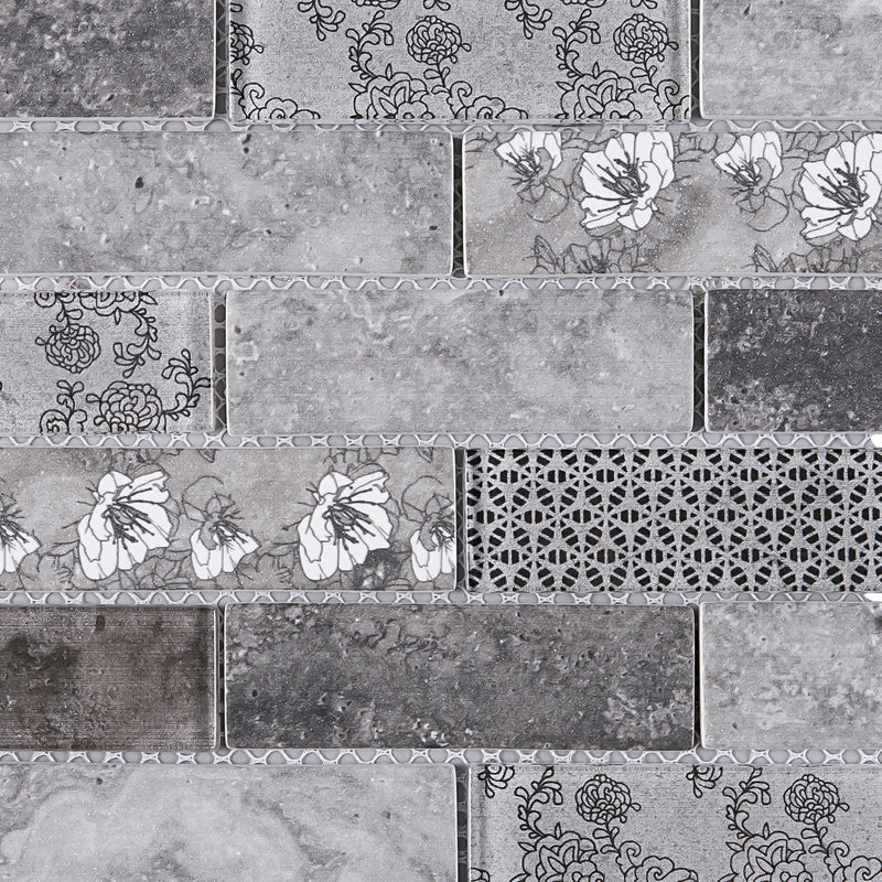 REGL-03  Sparkle - Grey Glass And Wall Paper Recycle Glass Mosaic Tile
