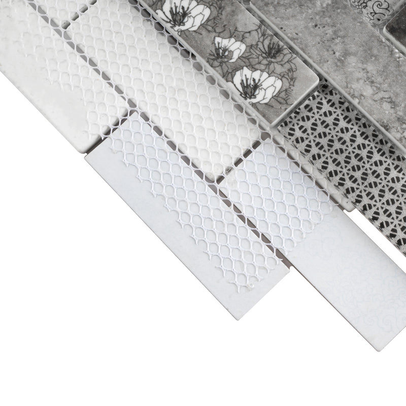 REGL-03  Sparkle - Grey Glass And Wall Paper Recycle Glass Mosaic Tile