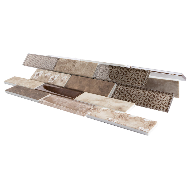 REGL-04  Amazon - Brown And Ivory Glass And Wall Paper Recycle Glass Mosaic Tile