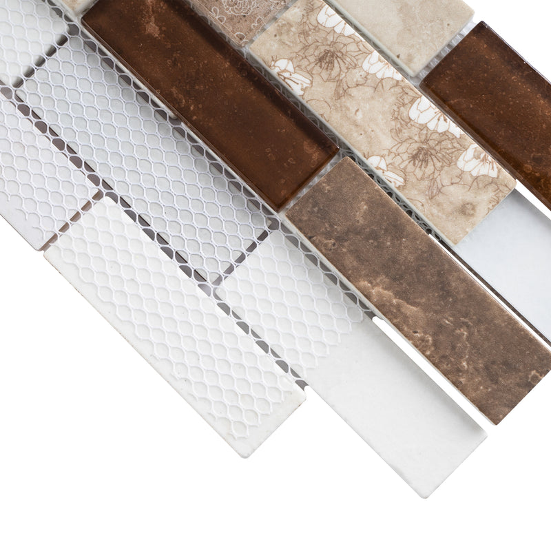REGL-04  Amazon - Brown And Ivory Glass And Wall Paper Recycle Glass Mosaic Tile