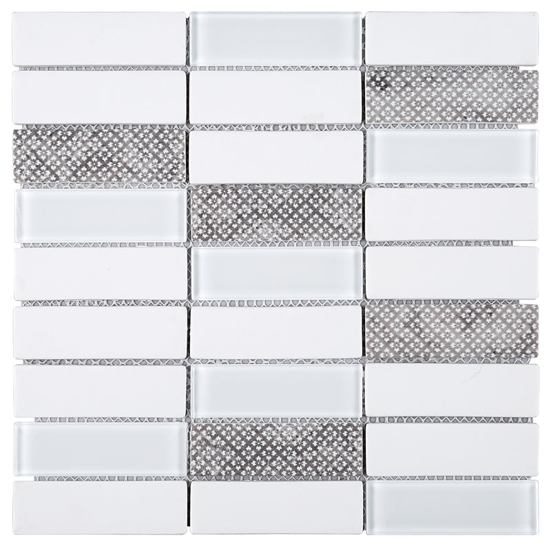 REGL-05  Egypt - White Glass And Wall Paper Recycle Glass Mosaic Tile