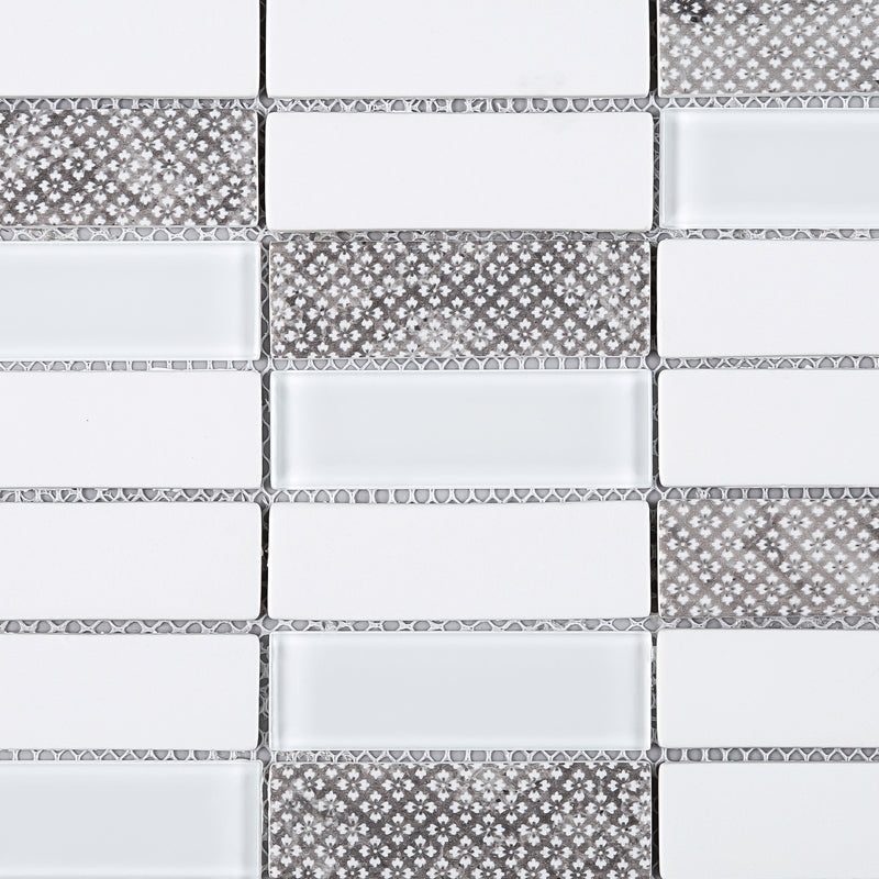 REGL-05  Egypt - White Glass And Wall Paper Recycle Glass Mosaic Tile