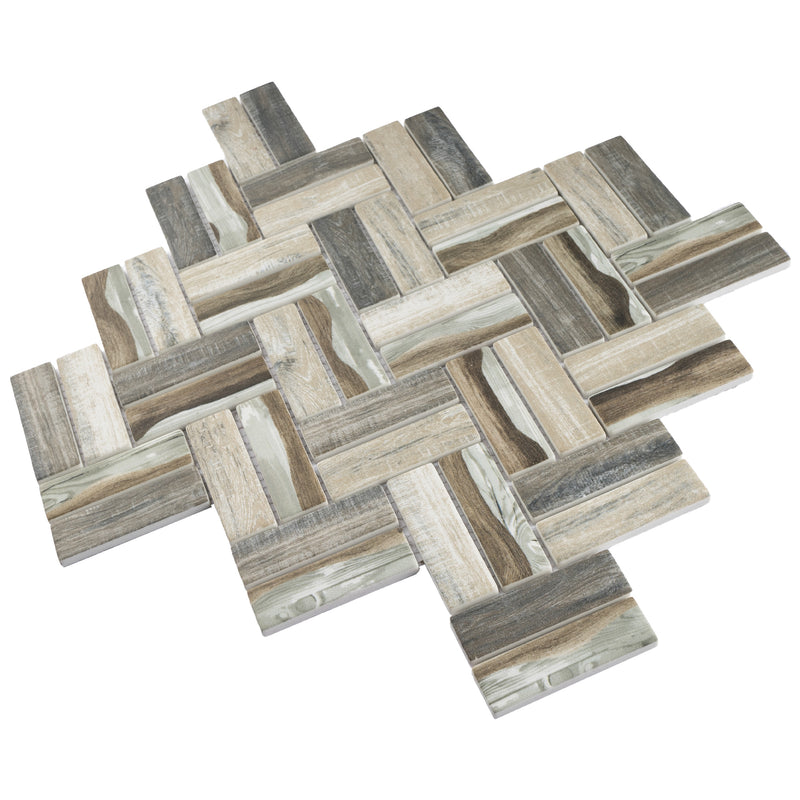 REGL-07  Recycle Glass Brown Herringbone Beige Mosaic Tile