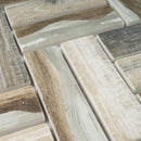 REGL-07  Recycle Glass Brown Herringbone Beige Mosaic Tile