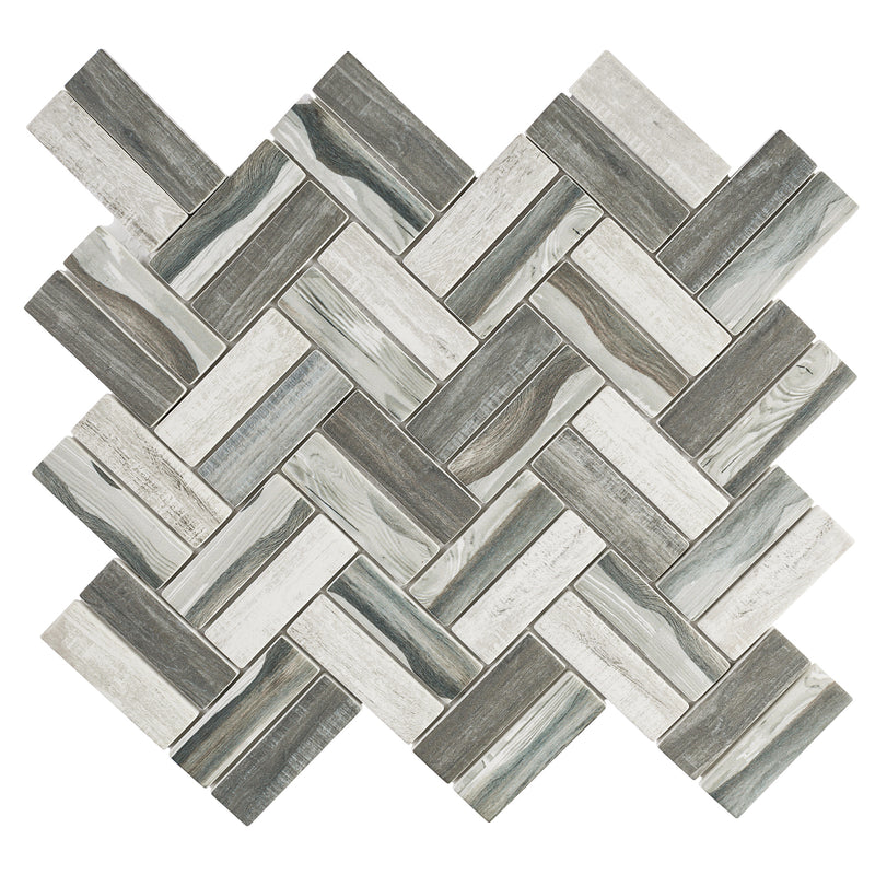 REGL-08  Recycle Glass Grey Herringbone Mosaic Tile