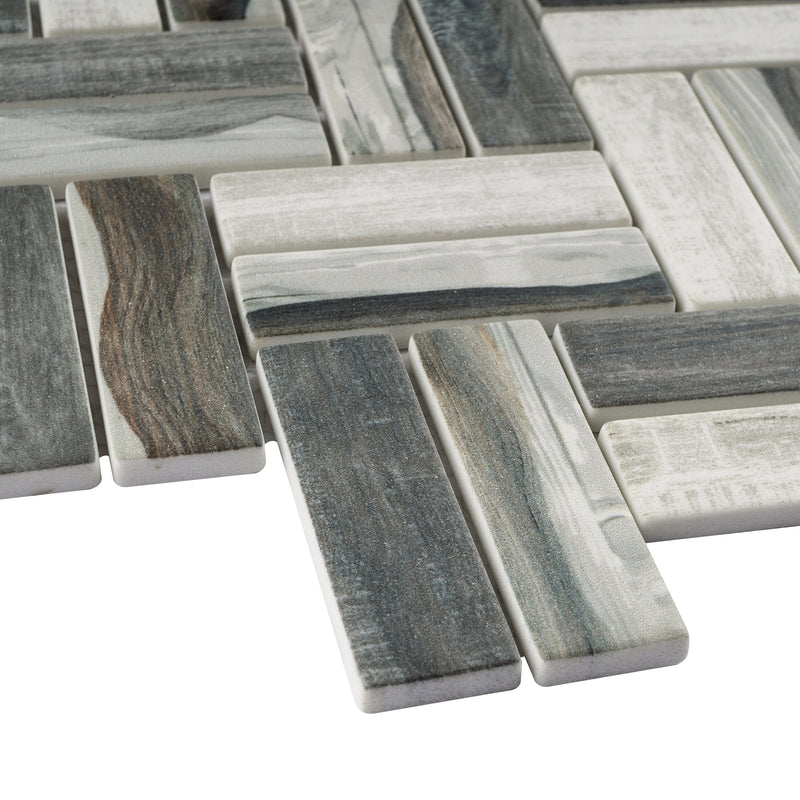 REGL-08  Recycle Glass Grey Herringbone Mosaic Tile