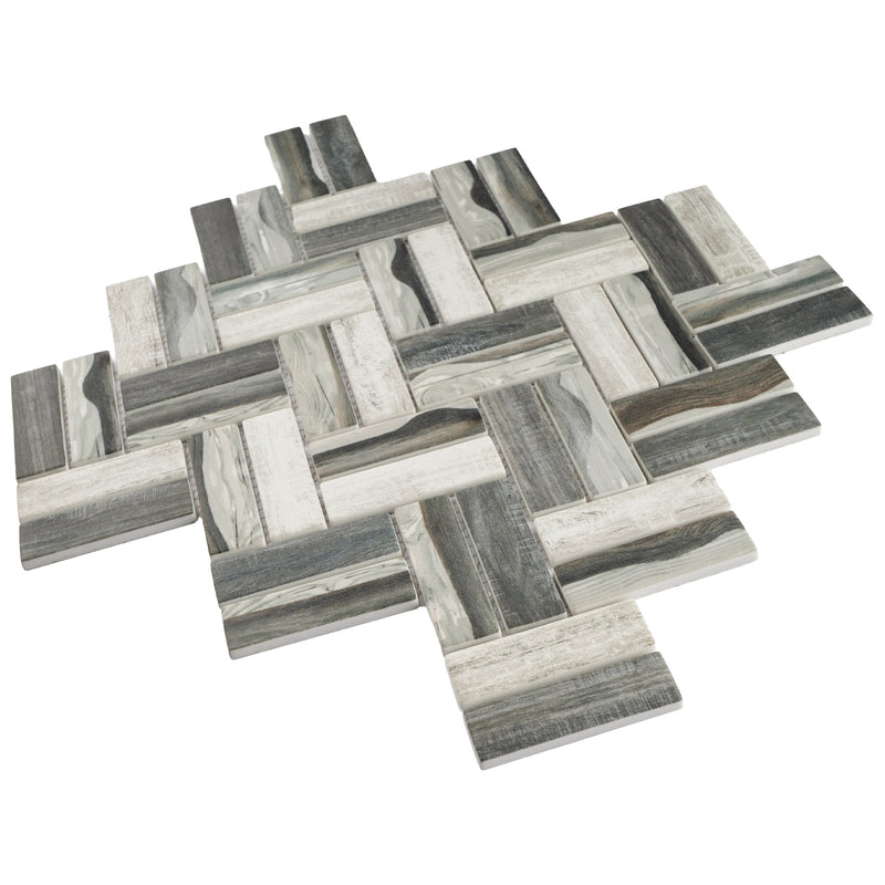 REGL-08  Recycle Glass Grey Herringbone Mosaic Tile