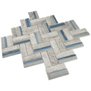REGL-09  Recycle Glass Blue Herringbone Mosaic Tile