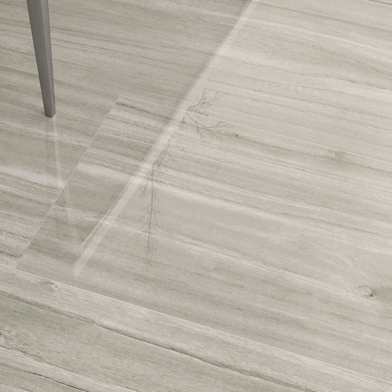 SPAZIO  Ice Wood Look Polished 8"X48" Porcelain Tile 8"X48" Wall & Floor