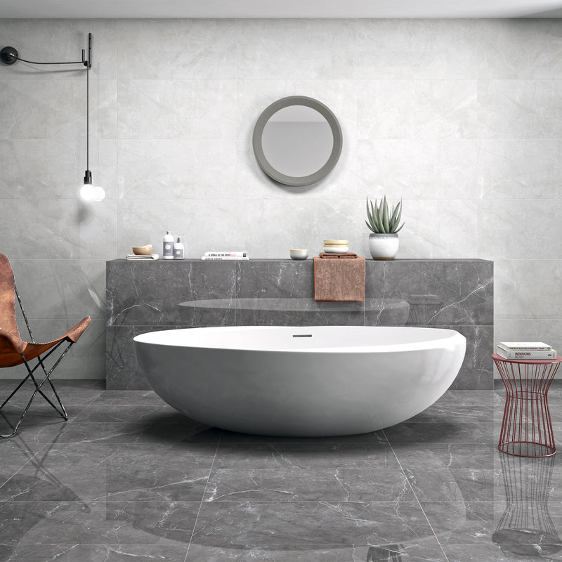 NATURAL DELUXE  Tekali Gris Marble Look Polished Porcelain Tile 18"x36" Wall & Floor