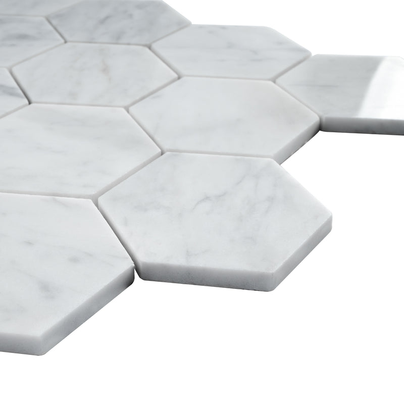WHCA-02  White Carrara Series - Hexagon Carrara Mosaic Tile