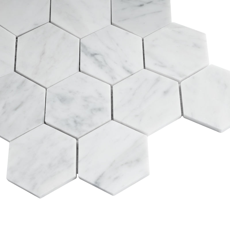 WHCA-02  White Carrara Series - Hexagon Carrara Mosaic Tile