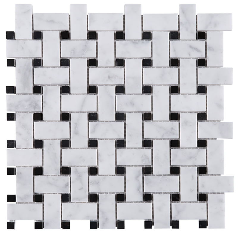 WHCA-09  White Carrara Series - Bracket Weave Mosaic Tile