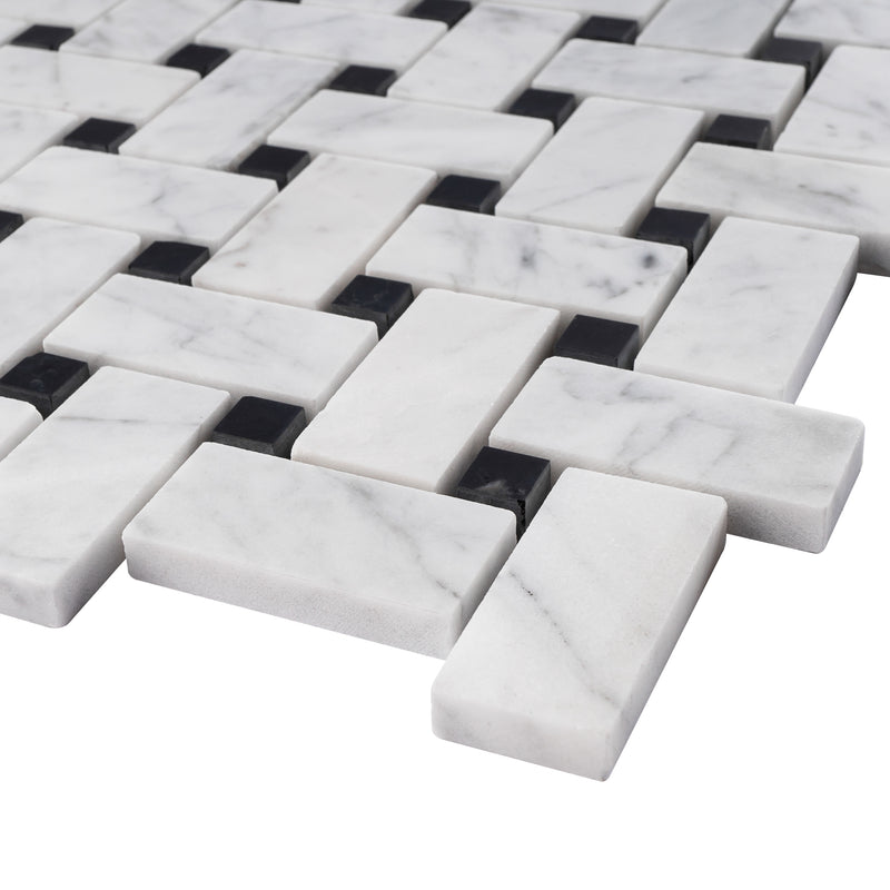 WHCA-09  White Carrara Series - Bracket Weave Mosaic Tile