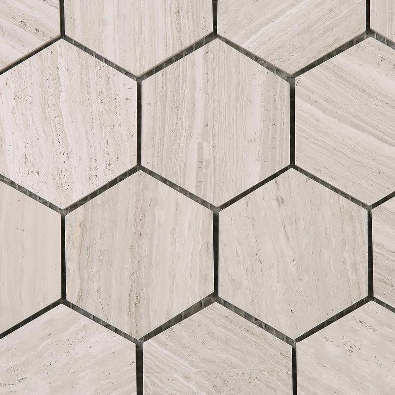 WOBE-02  Wooden Beige Series- Wooden Hexagon Mosaic Tile